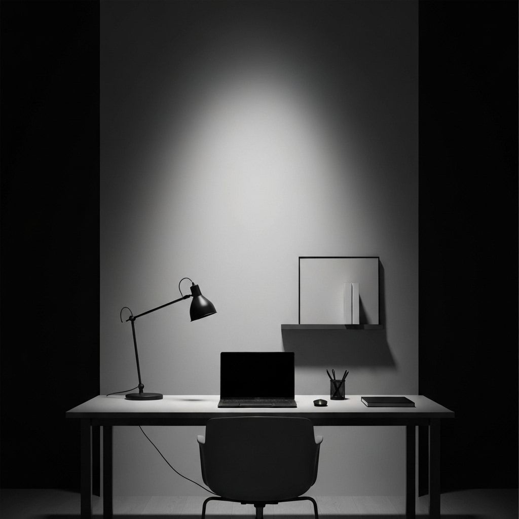 Calm black-and-white tech office
